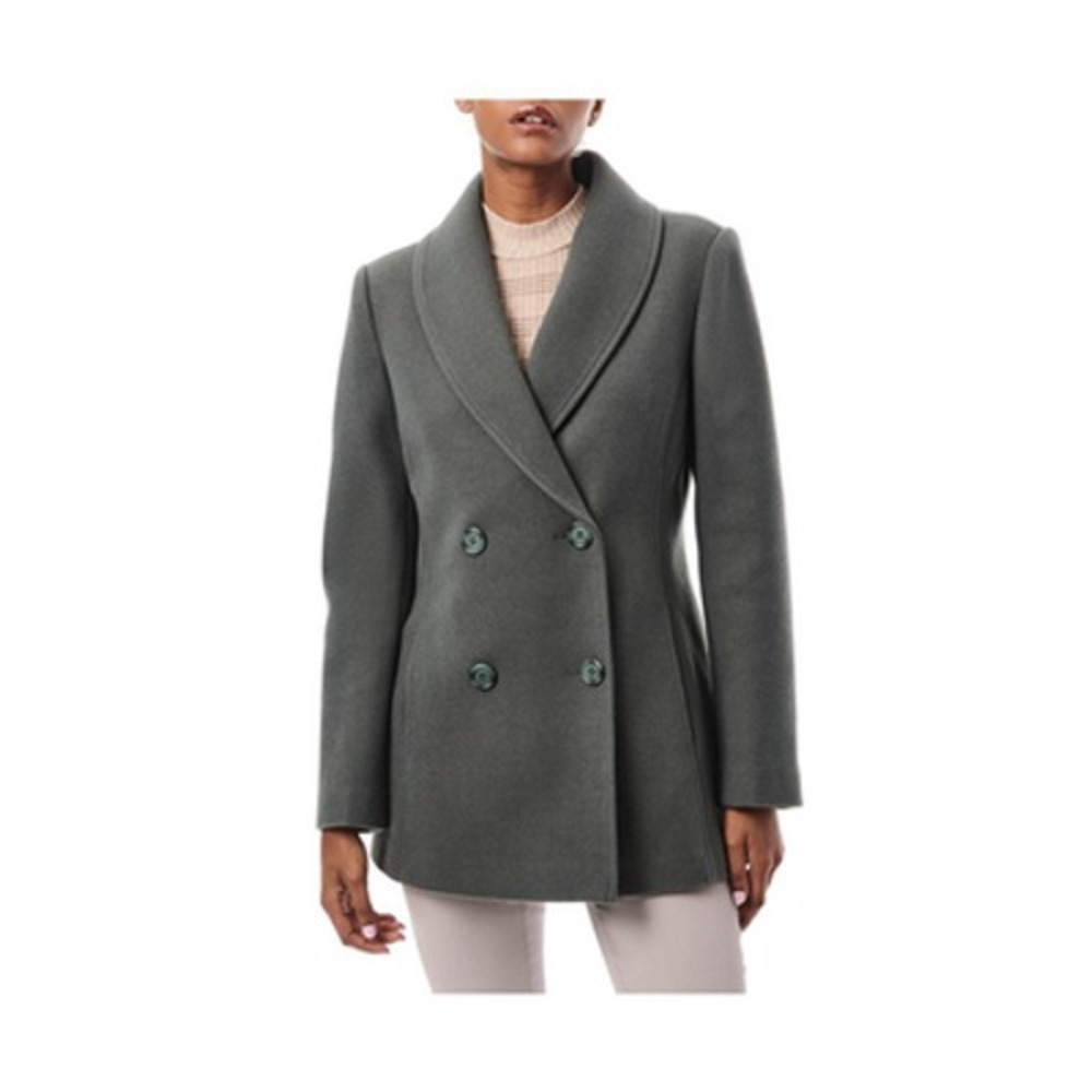 NWT Bernardo Womens Shawl Collar‎ Classic Peacoat Double Breasted Olive Size M